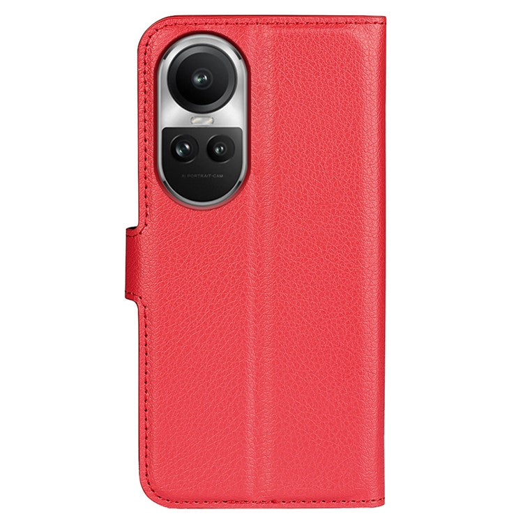 Litchi Texture PU Leather Phone Cover for Oppo Reno10 5G (Global) Wallet Stand Protective Phone Case - Red