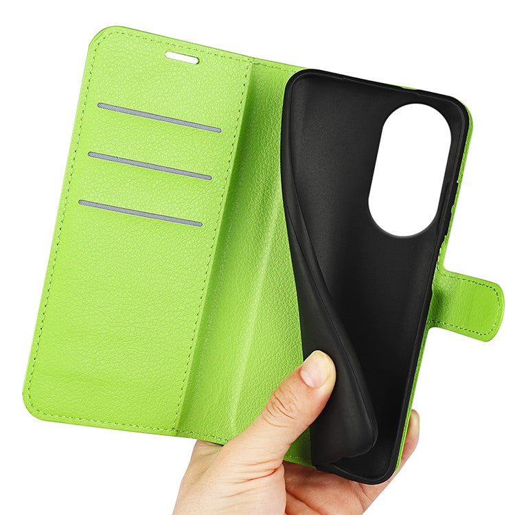 Litchi Texture PU Leather Phone Cover for Oppo Reno10 5G (Global) Wallet Stand Protective Phone Case - Green