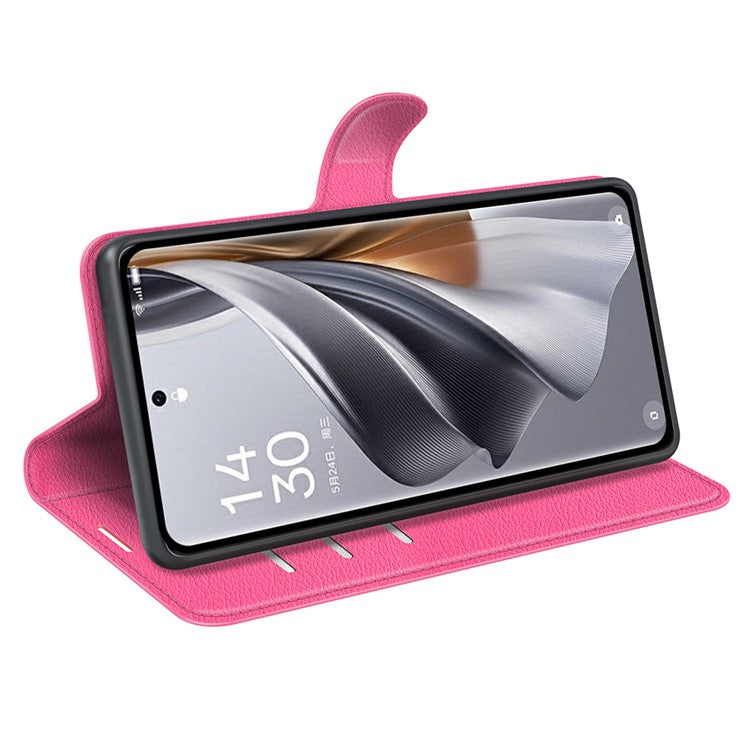 Litchi Texture PU Leather Phone Cover for Oppo Reno10 5G (Global) Wallet Stand Protective Phone Case - Rose