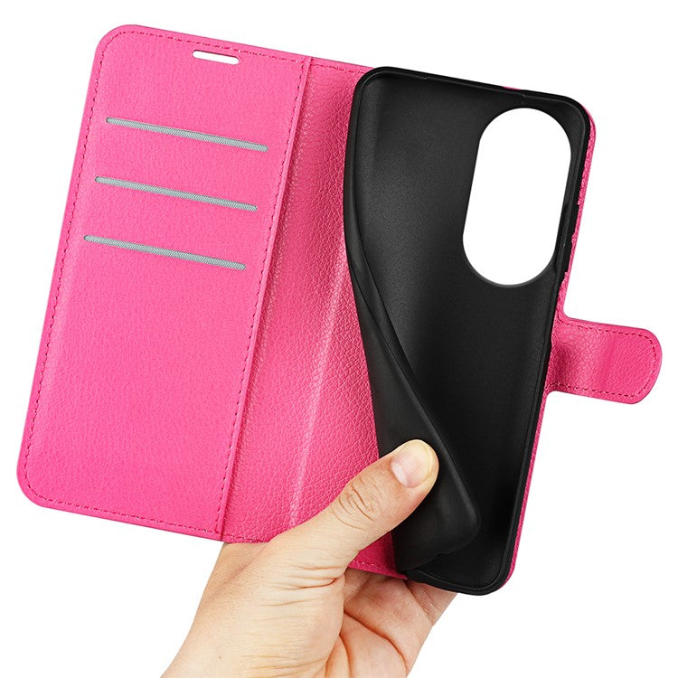 Litchi Texture PU Leather Phone Cover for Oppo Reno10 5G (Global) Wallet Stand Protective Phone Case - Rose