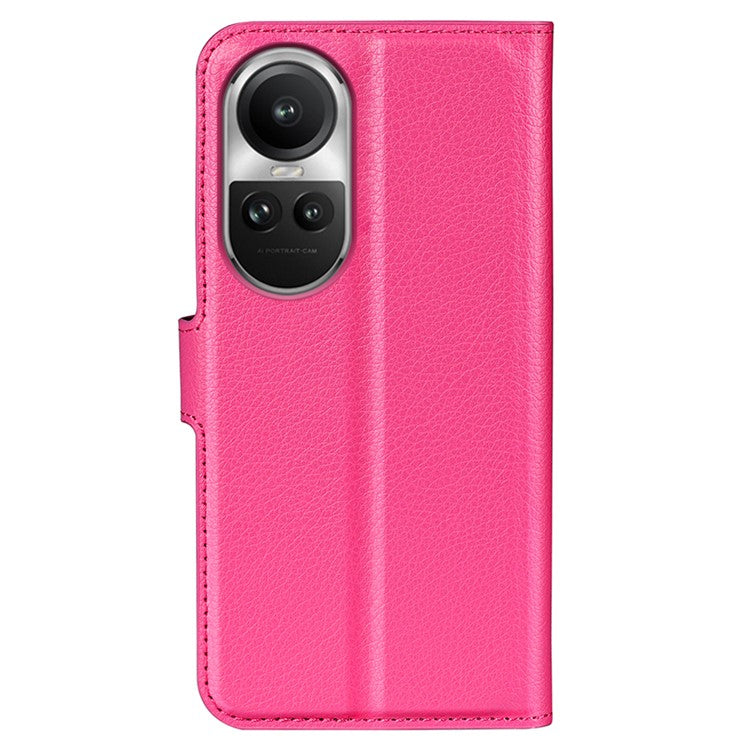 Litchi Texture PU Leather Phone Cover for Oppo Reno10 5G (Global) Wallet Stand Protective Phone Case - Rose