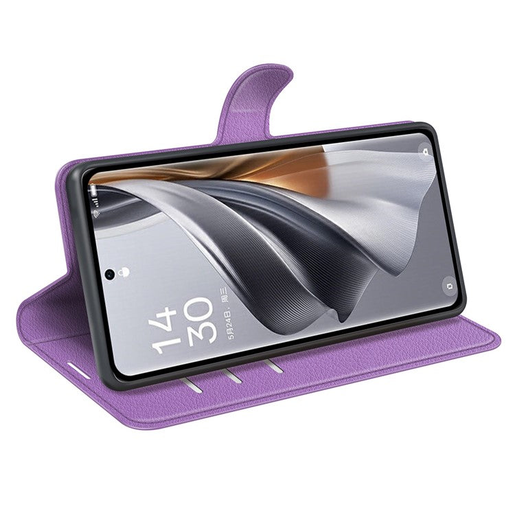 Litchi Texture PU Leather Phone Cover for Oppo Reno10 5G (Global) Wallet Stand Protective Phone Case - Purple