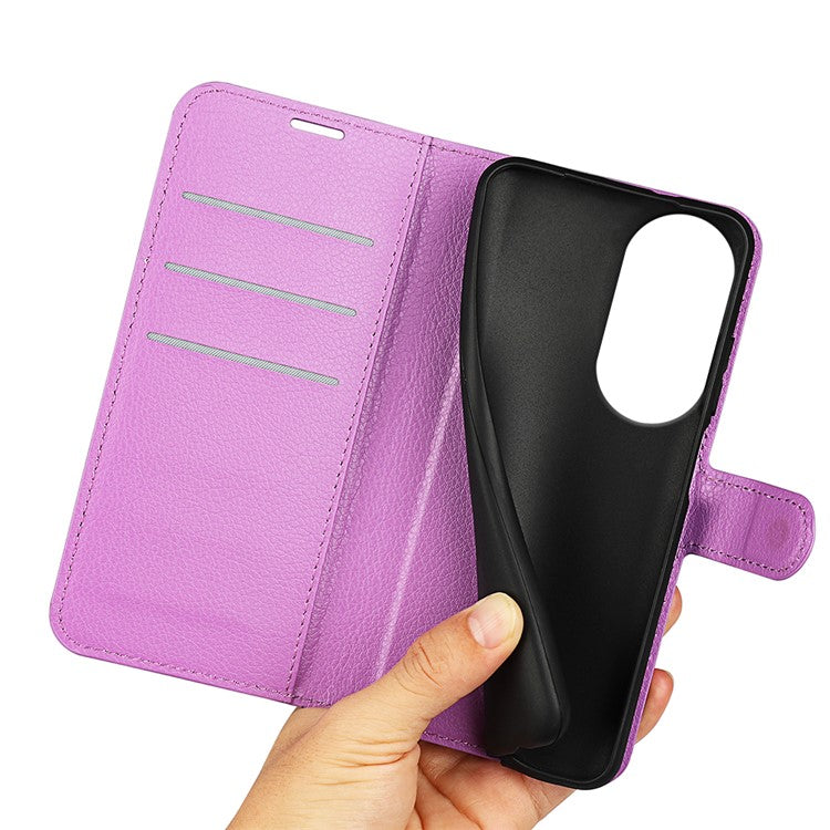 Litchi Texture PU Leather Phone Cover for Oppo Reno10 5G (Global) Wallet Stand Protective Phone Case - Purple