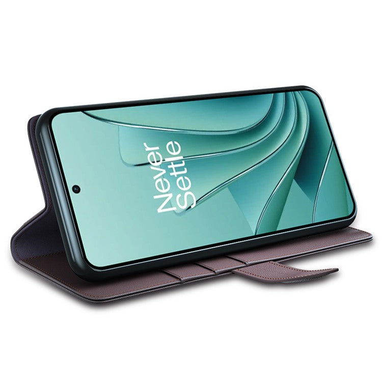 For OnePlus Ace 2V / Nord 3 5G Wallet Phone Case Genuine Split Leather Shockproof Stand Cover - Brown