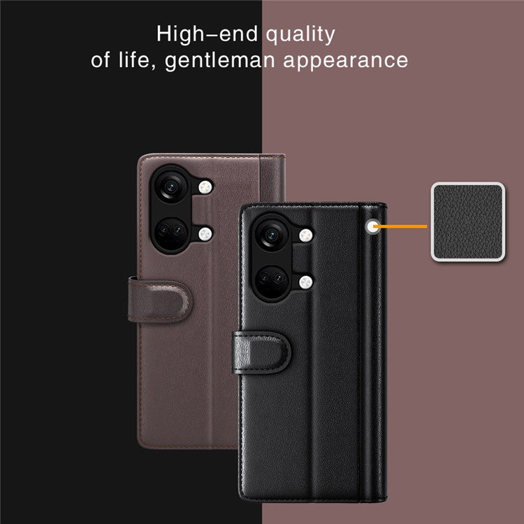 For OnePlus Ace 2V / Nord 3 5G Wallet Phone Case Genuine Split Leather Shockproof Stand Cover - Brown