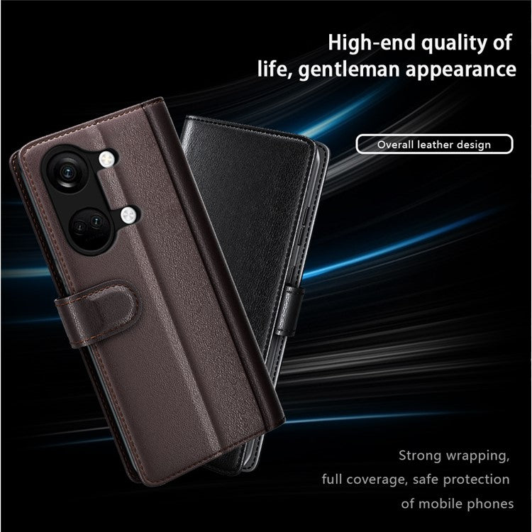 For OnePlus Ace 2V / Nord 3 5G Wallet Phone Case Genuine Split Leather Shockproof Stand Cover - Black