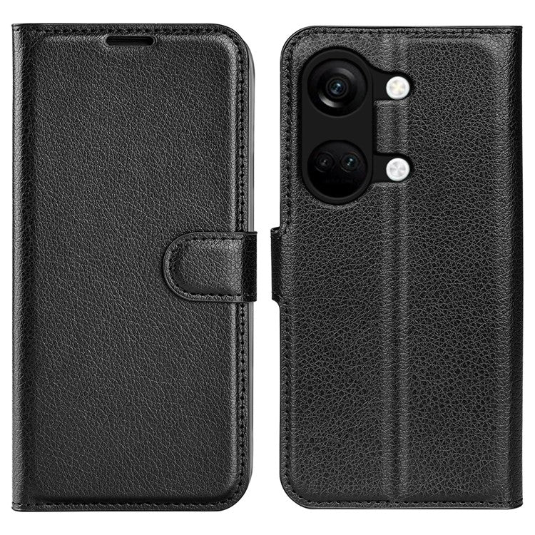 For OnePlus Ace 2V / Nord 3 5G Litchi Texture Wallet PU Leather Phone Case Stand Cover - Black