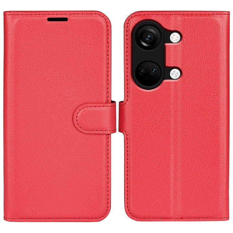 For OnePlus Ace 2V / Nord 3 5G Litchi Texture Wallet PU Leather Phone Case Stand Cover - Red