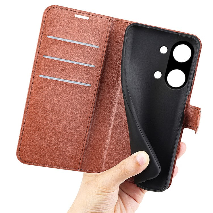 For OnePlus Ace 2V / Nord 3 5G Litchi Texture Wallet PU Leather Phone Case Stand Cover - Brown