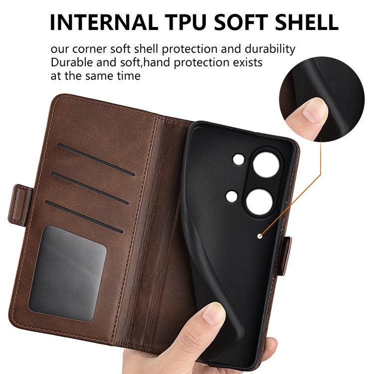 Calf Texture Stand Cover for OnePlus Ace 2V / Nord 3 5G , PU Leather+TPU Wallet Phone Case - Brown