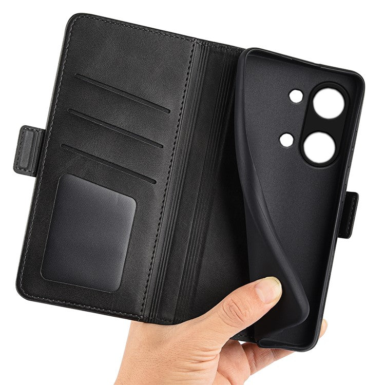 Calf Texture Stand Cover for OnePlus Ace 2V / Nord 3 5G , PU Leather+TPU Wallet Phone Case - Black