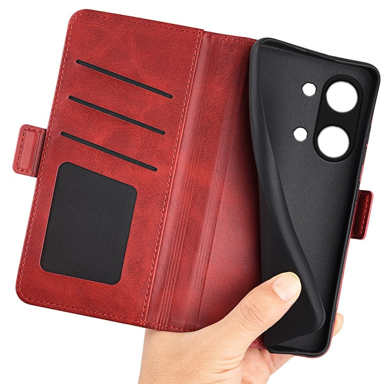 Calf Texture Stand Cover for OnePlus Ace 2V / Nord 3 5G , PU Leather+TPU Wallet Phone Case - Red