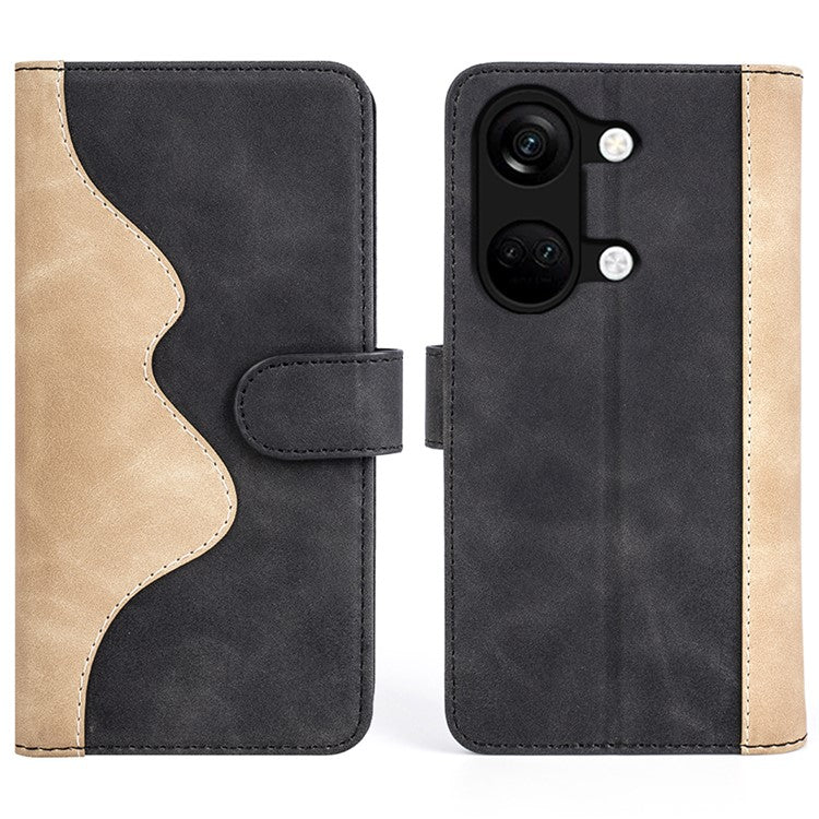 Wallet Shell for OnePlus Ace 2V / Nord 3 5G PU Leather Phone Cover Dual-color Splicing Stand Case - Black