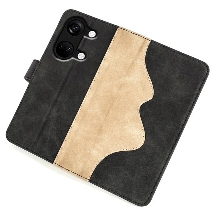 Wallet Shell for OnePlus Ace 2V / Nord 3 5G PU Leather Phone Cover Dual-color Splicing Stand Case - Black