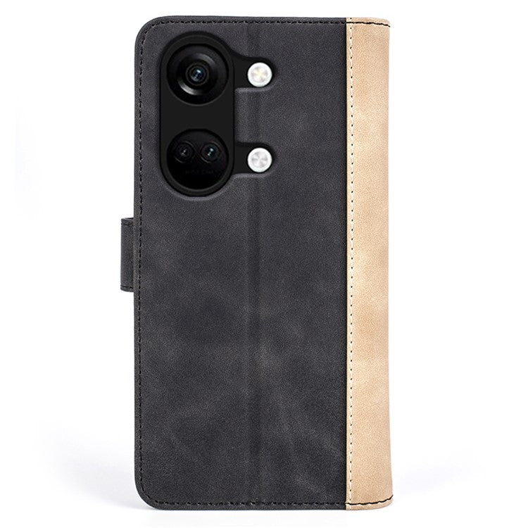 Wallet Shell for OnePlus Ace 2V / Nord 3 5G PU Leather Phone Cover Dual-color Splicing Stand Case - Black