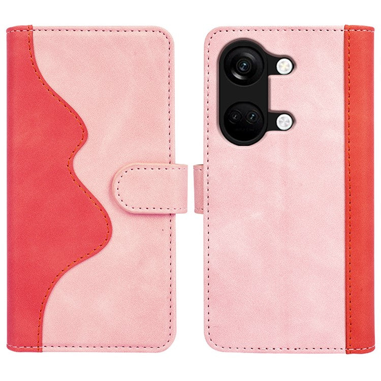 Wallet Shell for OnePlus Ace 2V / Nord 3 5G PU Leather Phone Cover Dual-color Splicing Stand Case - Pink