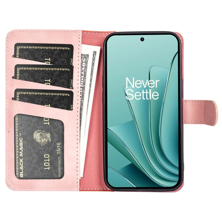 Wallet Shell for OnePlus Ace 2V / Nord 3 5G PU Leather Phone Cover Dual-color Splicing Stand Case - Pink