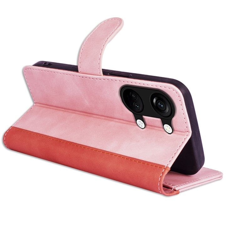 Wallet Shell for OnePlus Ace 2V / Nord 3 5G PU Leather Phone Cover Dual-color Splicing Stand Case - Pink