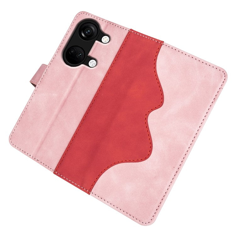 Wallet Shell for OnePlus Ace 2V / Nord 3 5G PU Leather Phone Cover Dual-color Splicing Stand Case - Pink