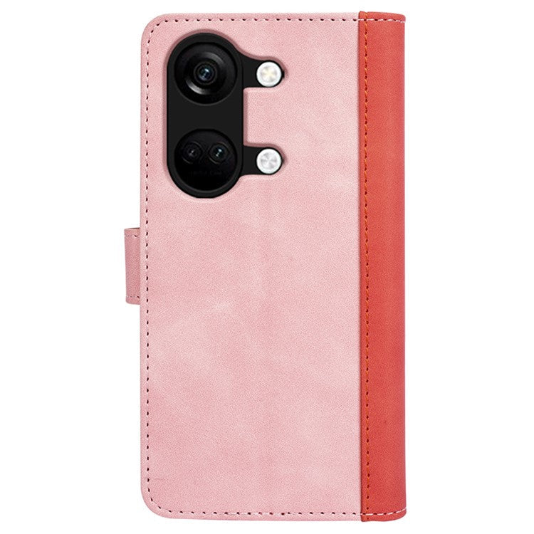 Wallet Shell for OnePlus Ace 2V / Nord 3 5G PU Leather Phone Cover Dual-color Splicing Stand Case - Pink