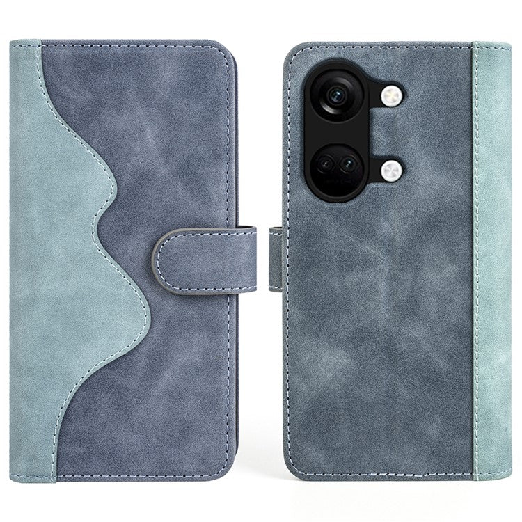 Wallet Shell for OnePlus Ace 2V / Nord 3 5G PU Leather Phone Cover Dual-color Splicing Stand Case - Blue