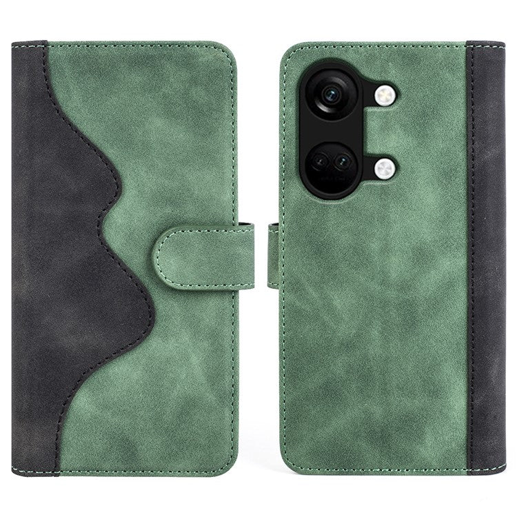 Wallet Shell for OnePlus Ace 2V / Nord 3 5G PU Leather Phone Cover Dual-color Splicing Stand Case - Green