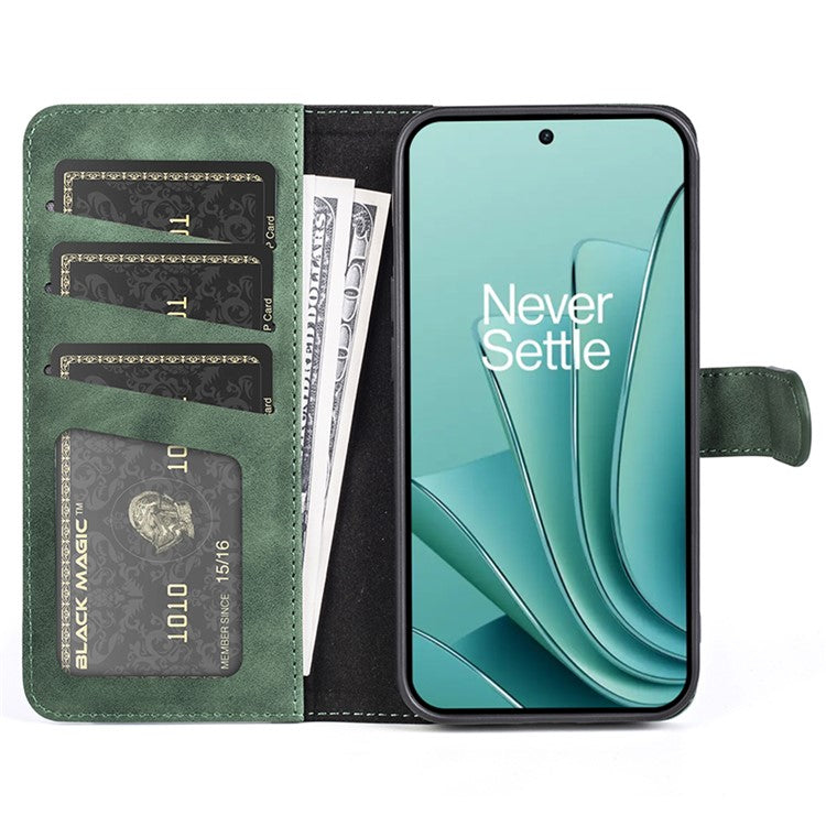Wallet Shell for OnePlus Ace 2V / Nord 3 5G PU Leather Phone Cover Dual-color Splicing Stand Case - Green