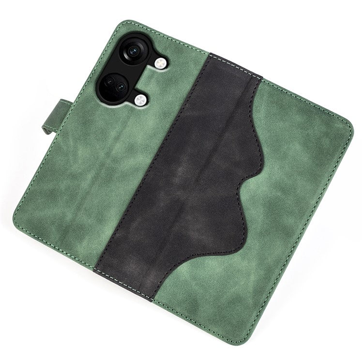 Wallet Shell for OnePlus Ace 2V / Nord 3 5G PU Leather Phone Cover Dual-color Splicing Stand Case - Green