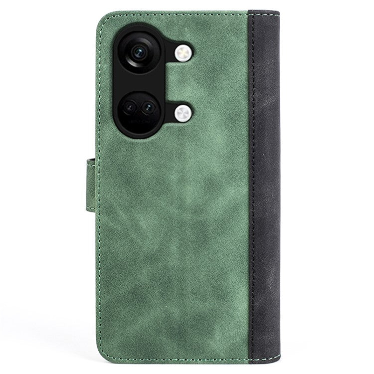 Wallet Shell for OnePlus Ace 2V / Nord 3 5G PU Leather Phone Cover Dual-color Splicing Stand Case - Green