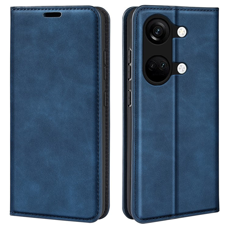 Skin-touch Stand Cover for OnePlus Ace 2V / Nord 3 5G Mobile Phone PU Leather Wallet Shell Flip Case - Blue