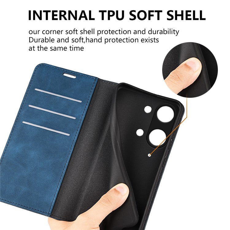 Skin-touch Stand Cover for OnePlus Ace 2V / Nord 3 5G Mobile Phone PU Leather Wallet Shell Flip Case - Blue