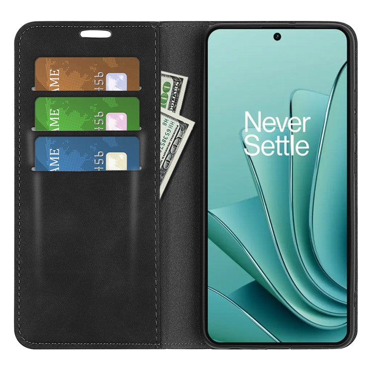 Skin-touch Stand Cover for OnePlus Ace 2V / Nord 3 5G Mobile Phone PU Leather Wallet Shell Flip Case - Black