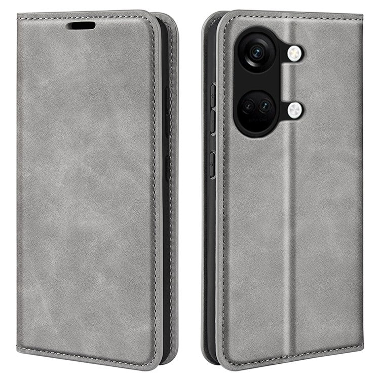Skin-touch Stand Cover for OnePlus Ace 2V / Nord 3 5G Mobile Phone PU Leather Wallet Shell Flip Case - Grey