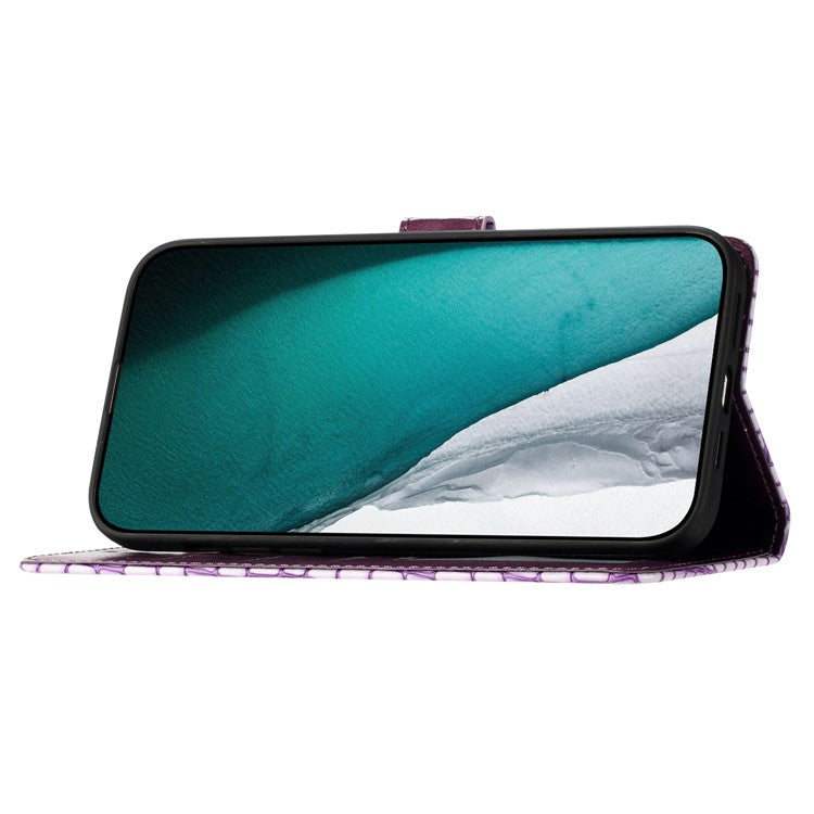 For Honor 70 5G Crocodile Texture Leather Stand Cover Wallet Design Anti-fall Phone Case with Strap - Purple
