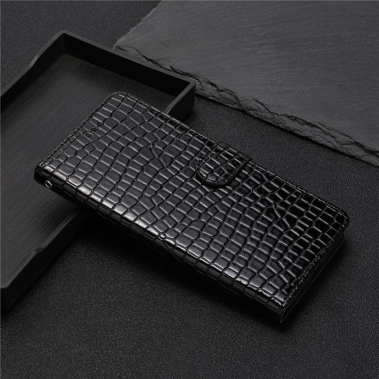 For Oppo A74 5G / A54 5G / A93 5G Cellphone Guard Stand Cover Crocodile Texture Leather Wallet Case with Strap - Black