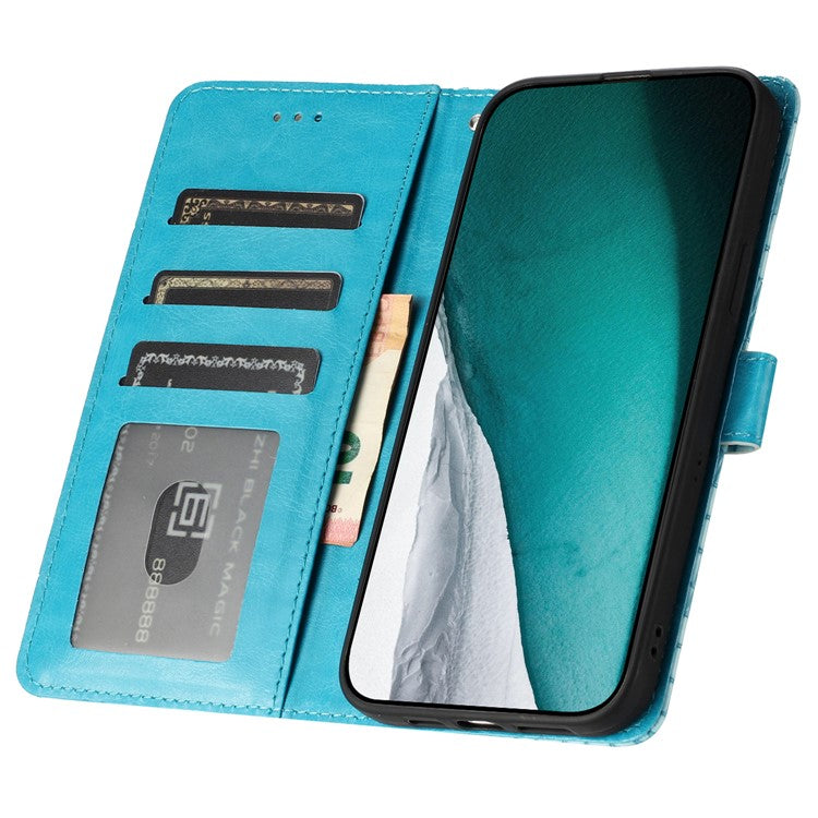 For Oppo A74 5G / A54 5G / A93 5G Cellphone Guard Stand Cover Crocodile Texture Leather Wallet Case with Strap - Sky Blue