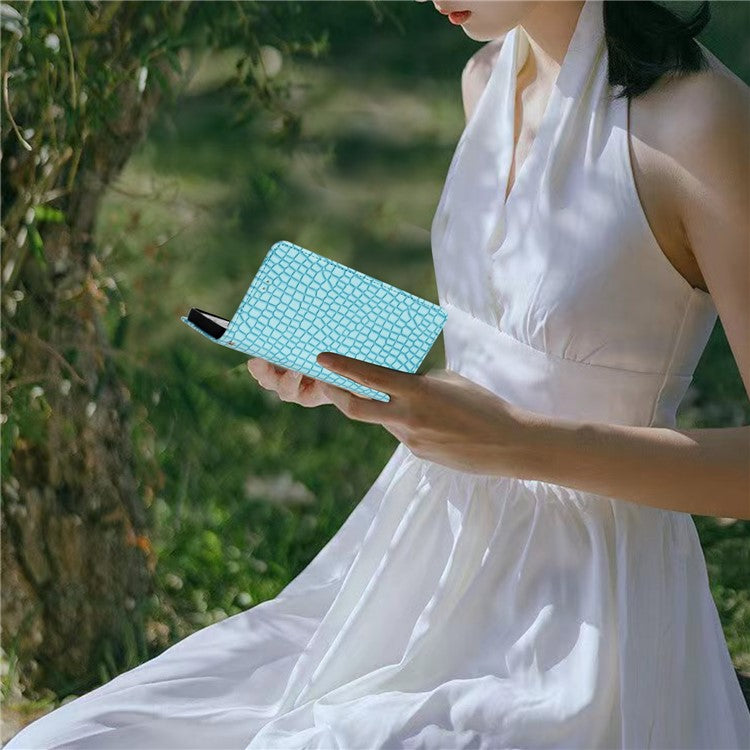 For Oppo A74 5G / A54 5G / A93 5G Cellphone Guard Stand Cover Crocodile Texture Leather Wallet Case with Strap - Sky Blue