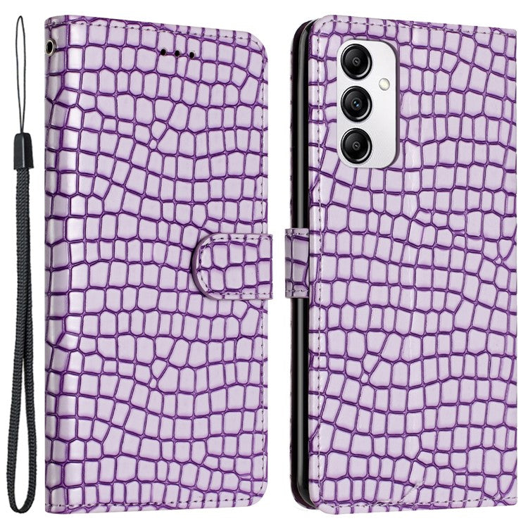 For Samsung Galaxy M23 5G / F23 5G Crocodile Texture PU Leather Stand Cover Wallet Phone Case with Strap - Purple