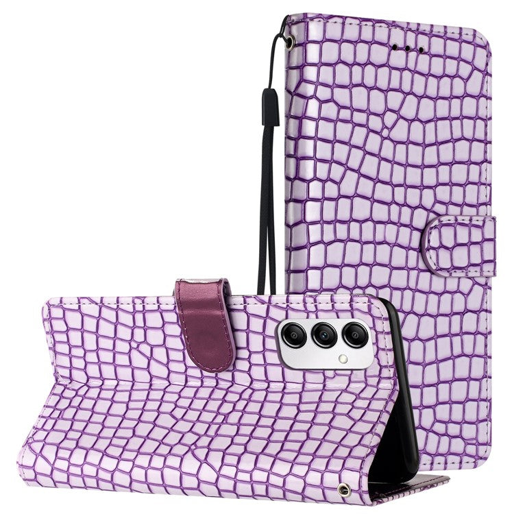 For Samsung Galaxy M23 5G / F23 5G Crocodile Texture PU Leather Stand Cover Wallet Phone Case with Strap - Purple