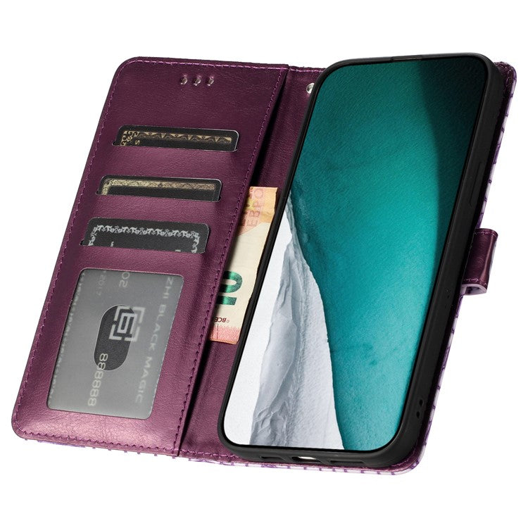 For Samsung Galaxy M32 (Global Version) 4G PU Leather Phone Stand Cover Wallet Crocodile Texture Anti-fall Case with Strap - Purple