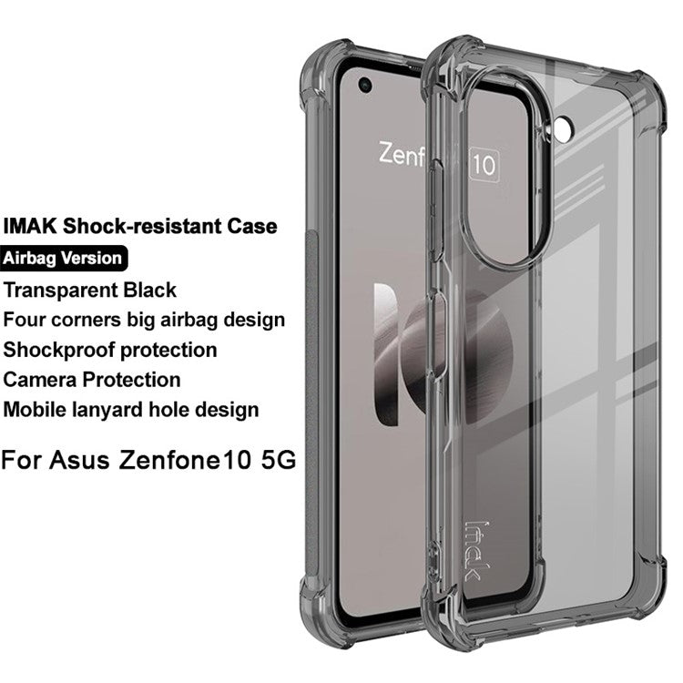IMAK For Asus Zenfone 10 5G Phone Case Four Corner Anti-drop Clear TPU Back Cover - Transparent Black