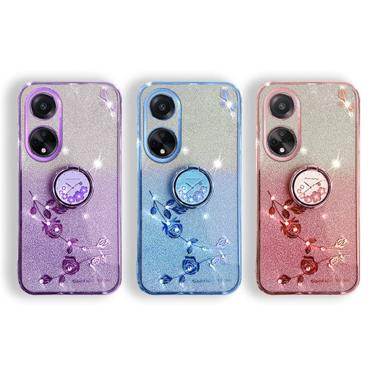 KADEM For Honor Play 30 Plus 5G Ring Kickstand TPU Cover Flower Pattern Glitter Phone Anti-fall Case - Purple