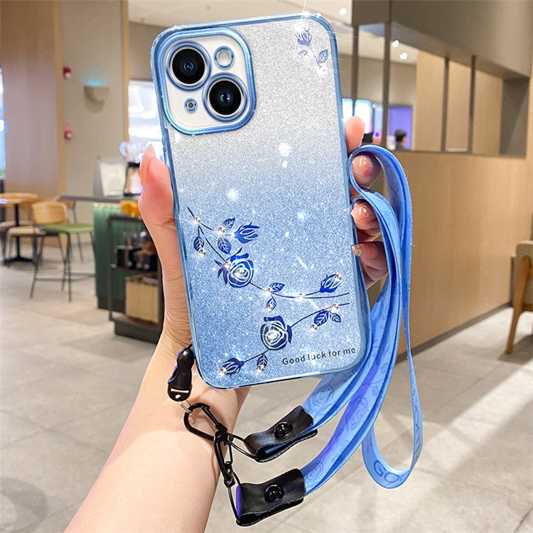 KADEM For Honor Play 30 5G Rhinestone Glitter TPU Phone Case Flower Design Protective Cover with Strap - Blue
