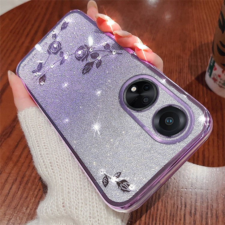 KADEM For Honor Play 30 Plus 5G Gradient Glitter Rhinestone Flower Shockproof Phone Case TPU Cover - Purple