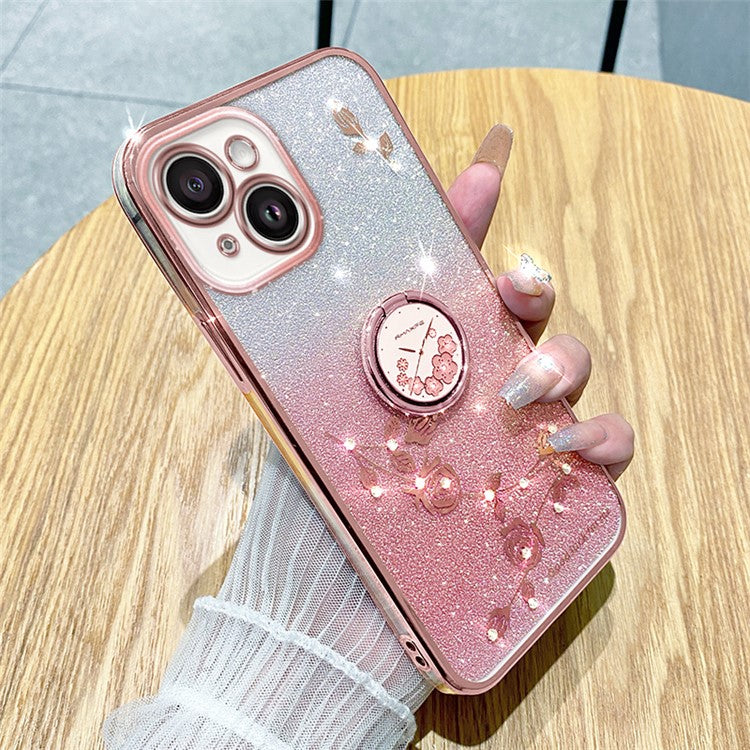 KADEM For Honor Play 30 5G TPU Cover with Ring Kickstand Flower Pattern Glitter Phone Case - Rose Gold
