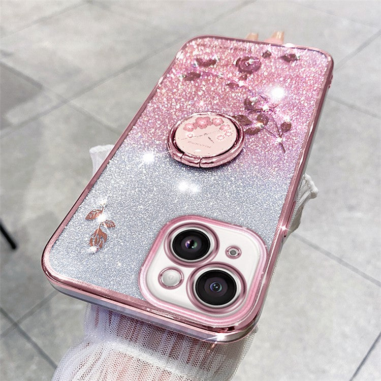 KADEM For Honor Play 30 5G TPU Cover with Ring Kickstand Flower Pattern Glitter Phone Case - Rose Gold