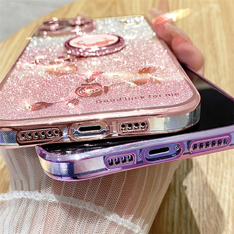 KADEM For Honor Play 30 5G TPU Cover with Ring Kickstand Flower Pattern Glitter Phone Case - Rose Gold