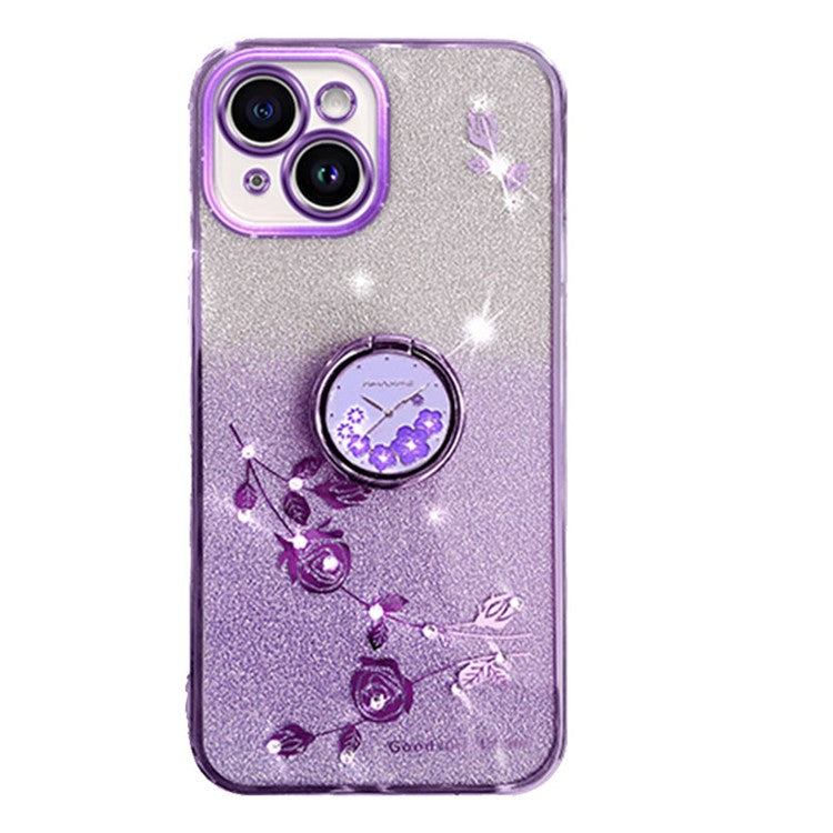 KADEM For Honor Play 30 5G TPU Cover with Ring Kickstand Flower Pattern Glitter Phone Case - Purple