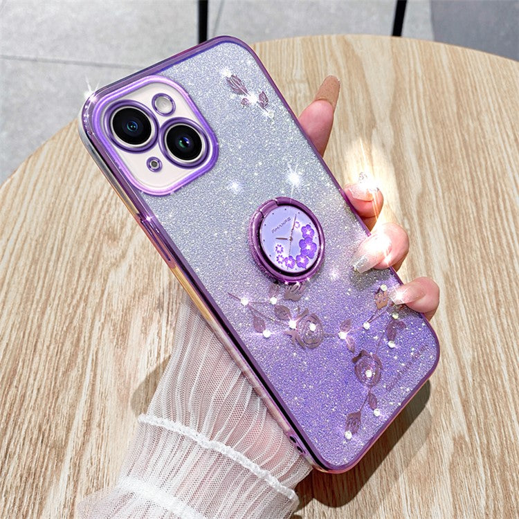 KADEM For Honor Play 30 5G TPU Cover with Ring Kickstand Flower Pattern Glitter Phone Case - Purple