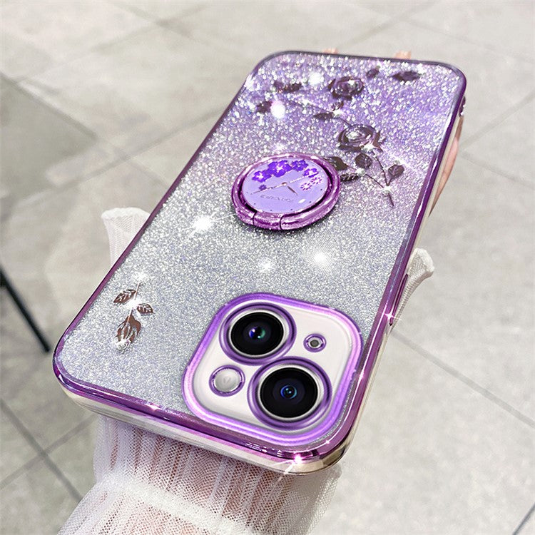 KADEM For Honor Play 30 5G TPU Cover with Ring Kickstand Flower Pattern Glitter Phone Case - Purple